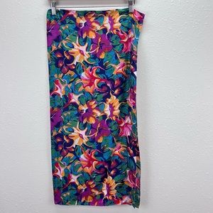 Vintage silk floral square scarf bold jewel tones girly feminine